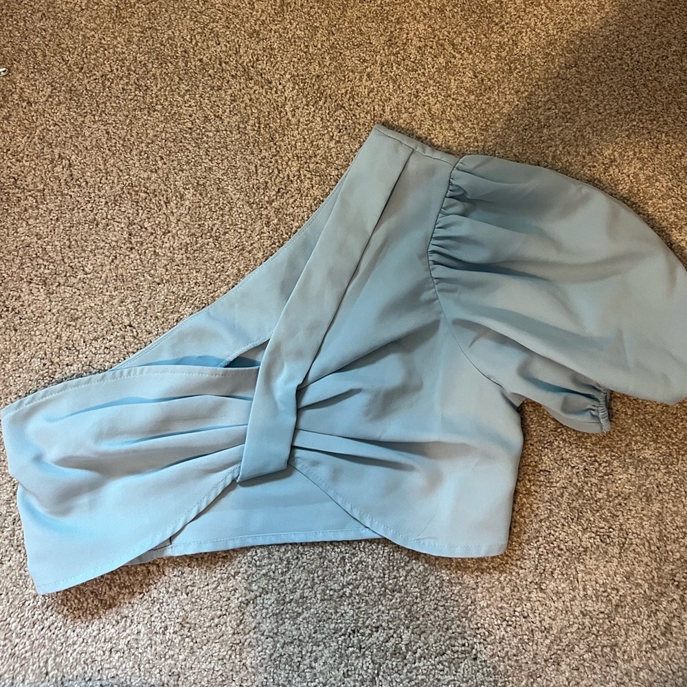 Blue One Shoulder Crop Top